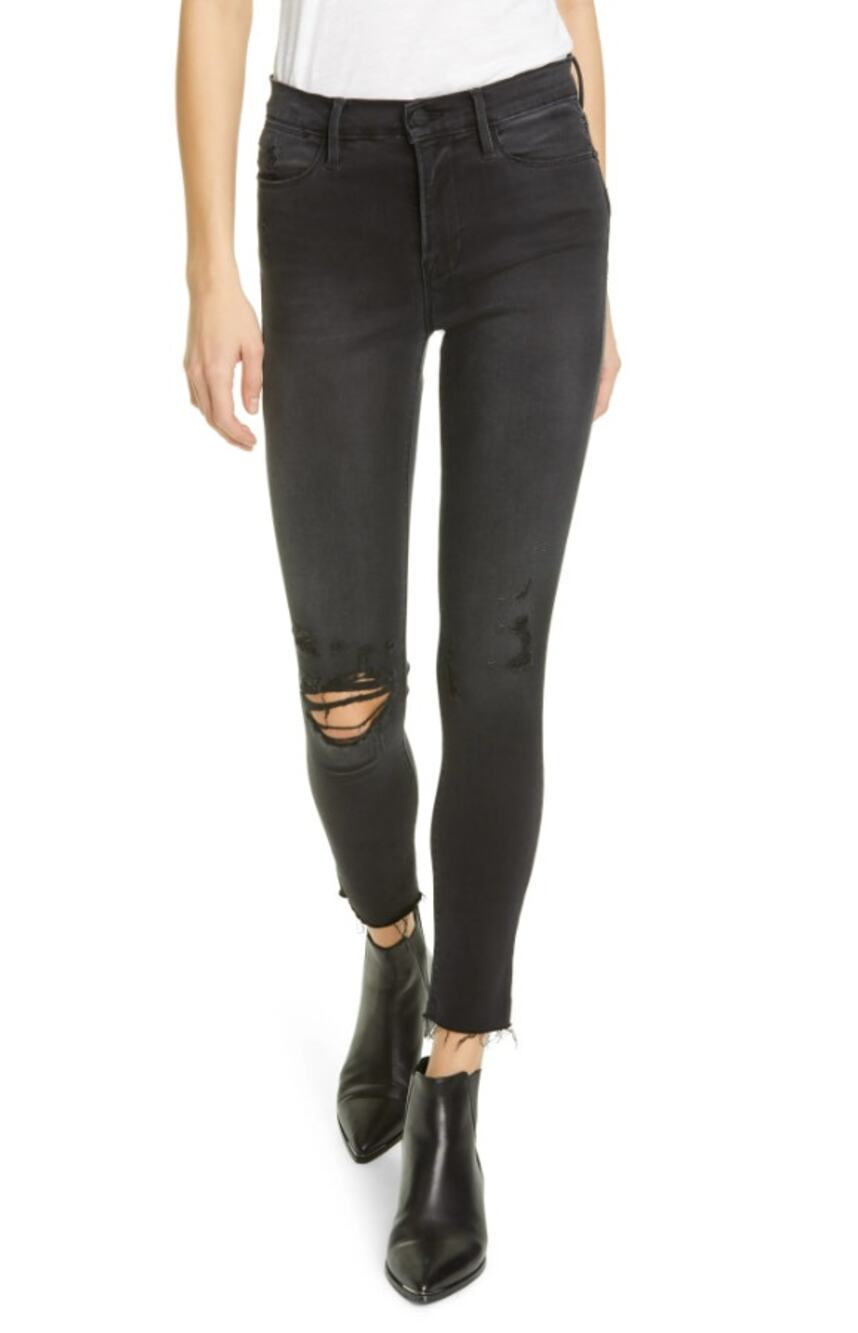 FRAME Womens Le High Skinny Jeans Size 25 US 2 Brisbane Black Raw Hem NWT